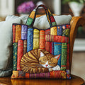 Katze in der alten Bibliothek — gesteppter Shopper
