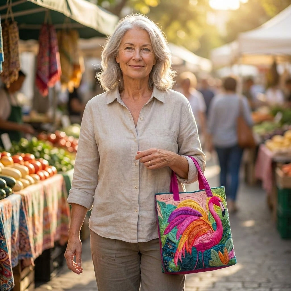 Regenbogenflamingo — handwerklich gesteppte Tasche