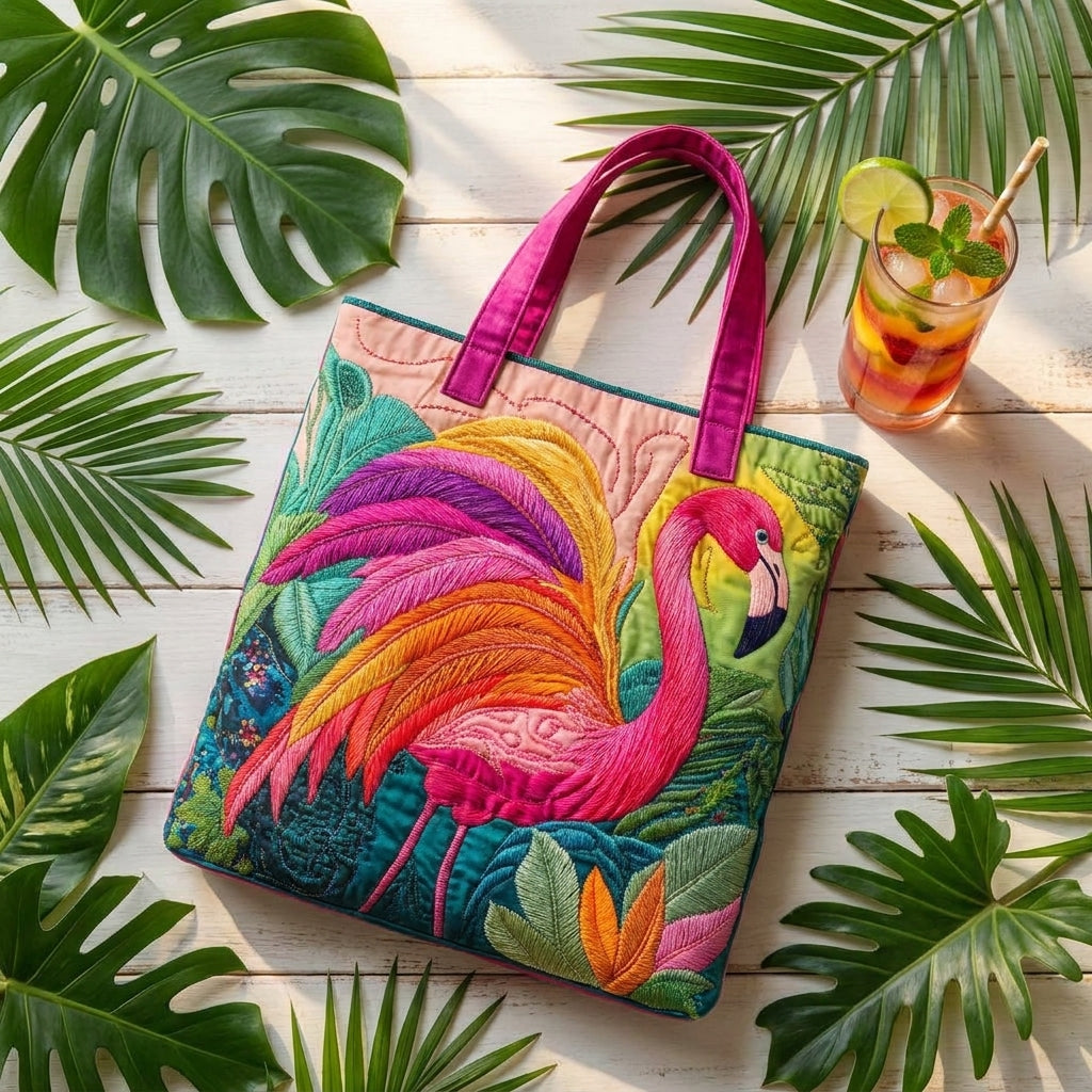 Regenbogenflamingo — handwerklich gesteppte Tasche