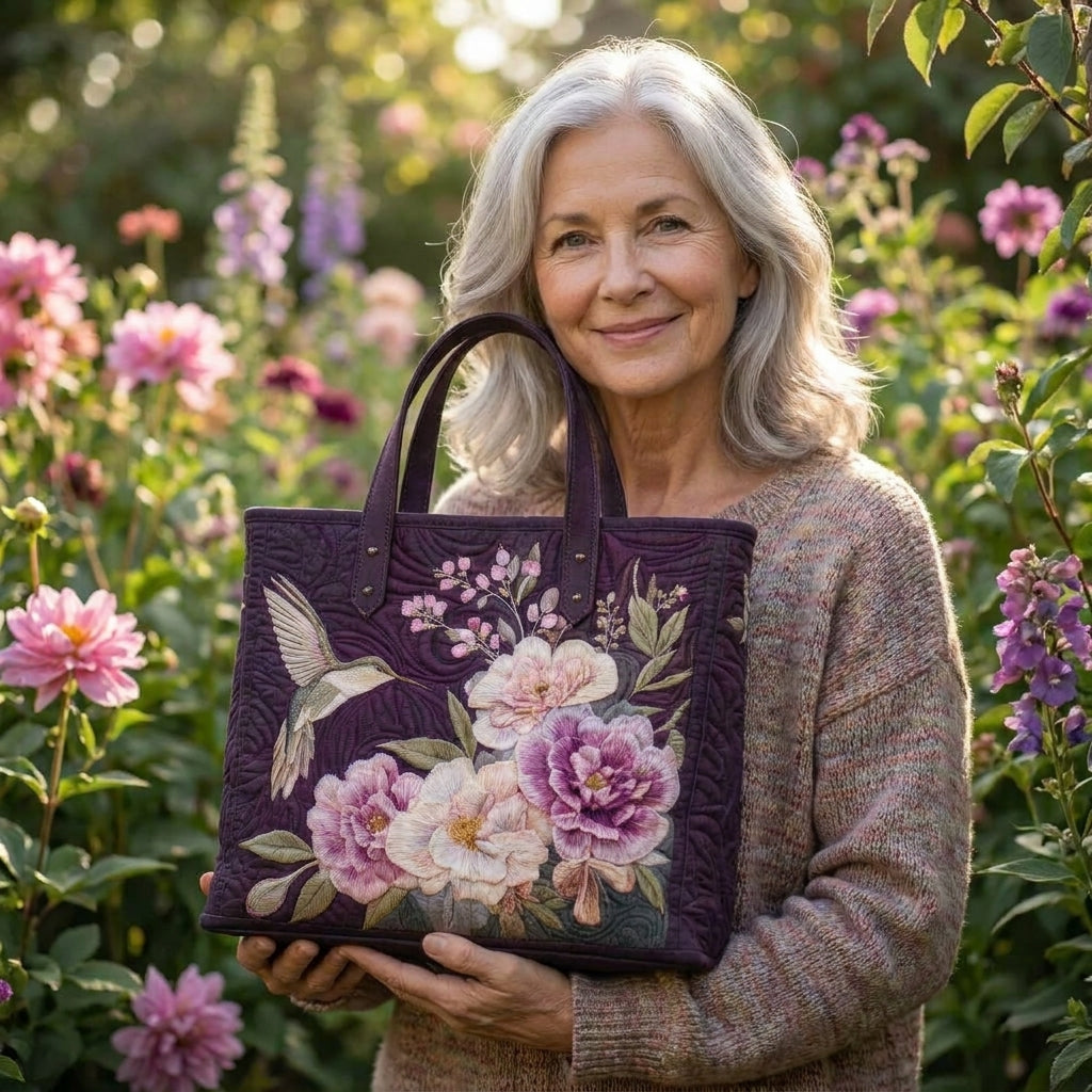 Kolibris und Orchideen — Handwerklich gesteppte Tasche