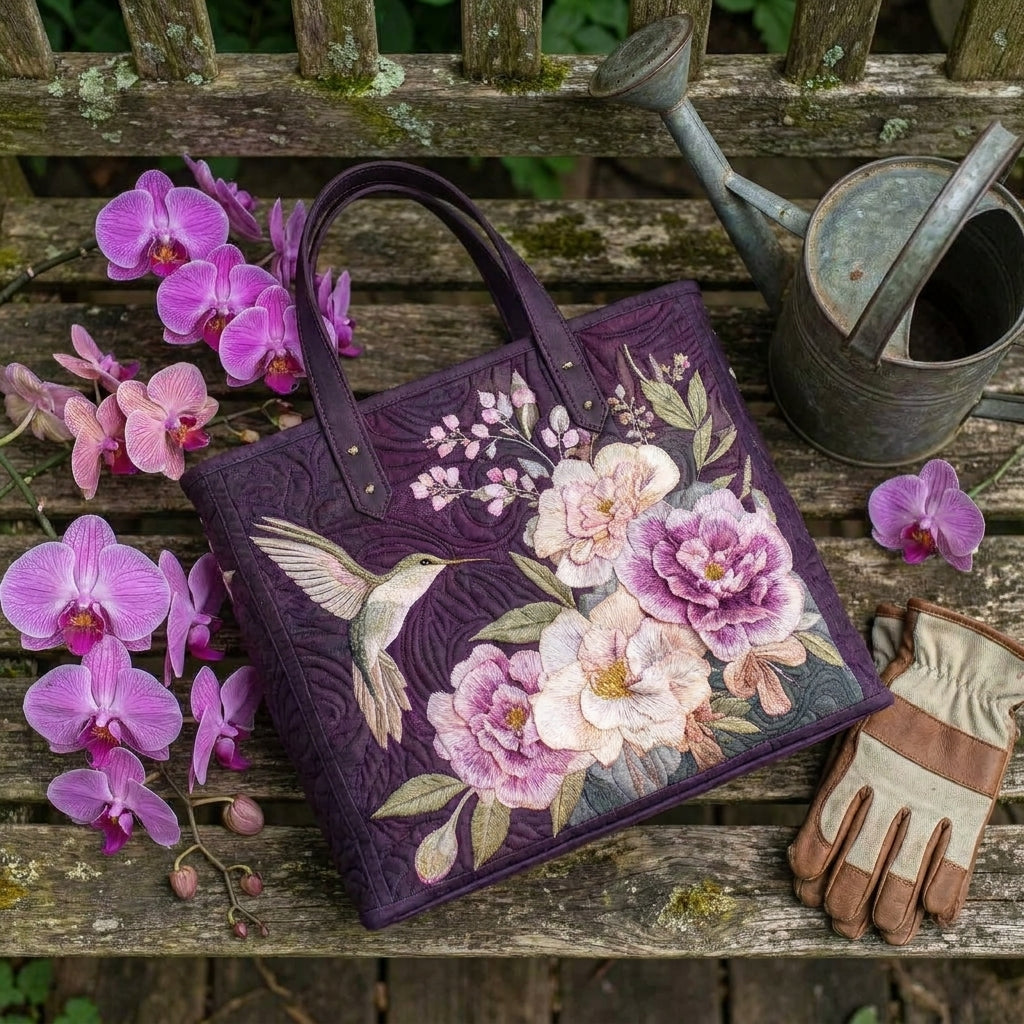 Kolibris und Orchideen — Handwerklich gesteppte Tasche