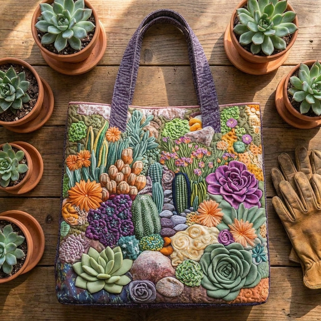 Sukkulentengarten — Handwerklich gesteppte Tasche