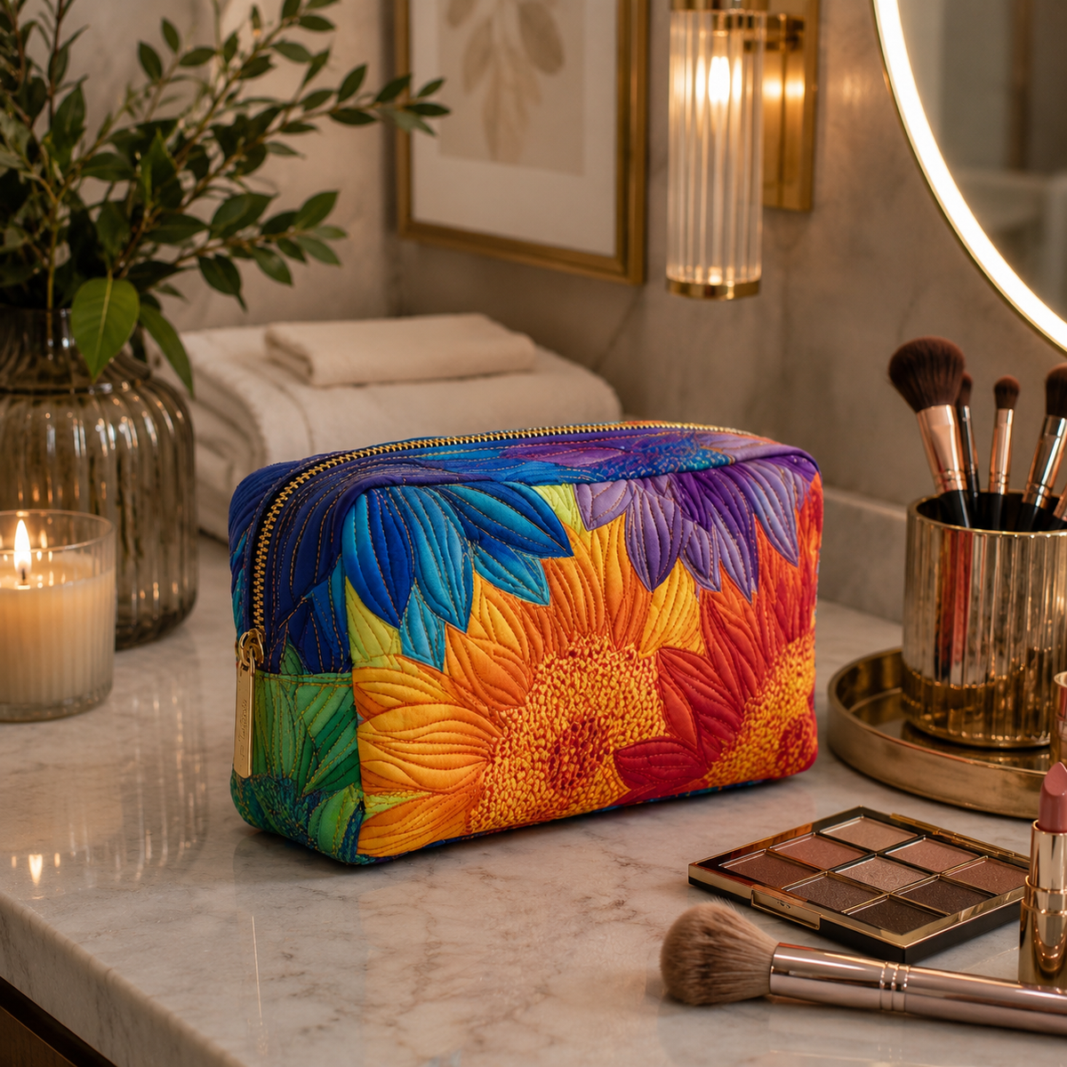 Sommerblüte — gesteppte Kosmetiktasche