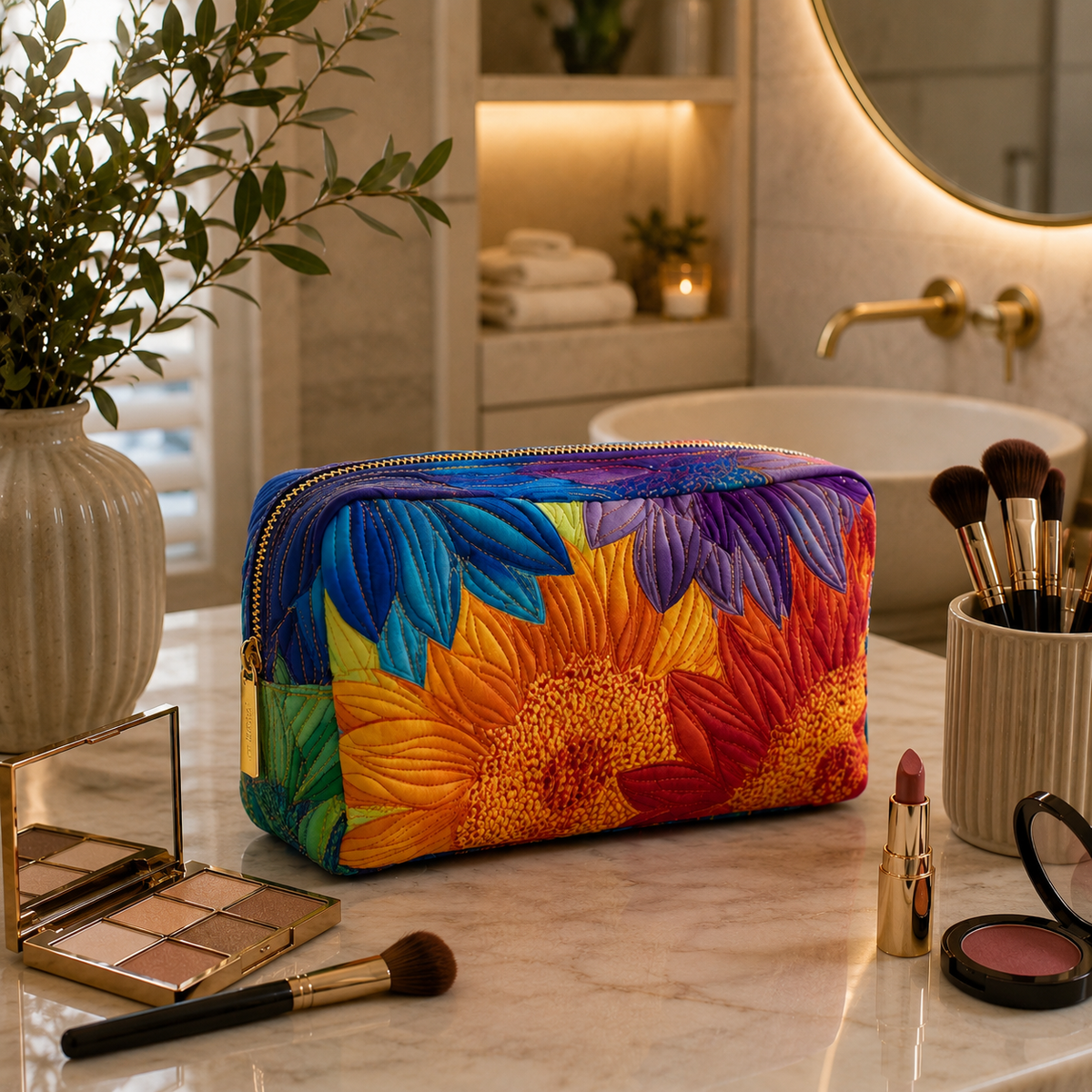 Sommerblüte — gesteppte Kosmetiktasche