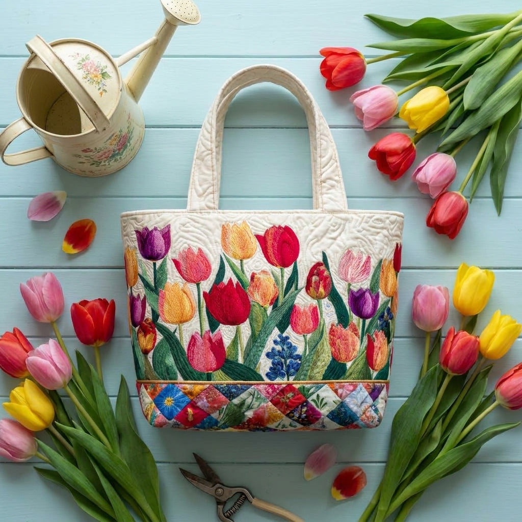 Tulpengarten — handwerklich gesteppte Tasche