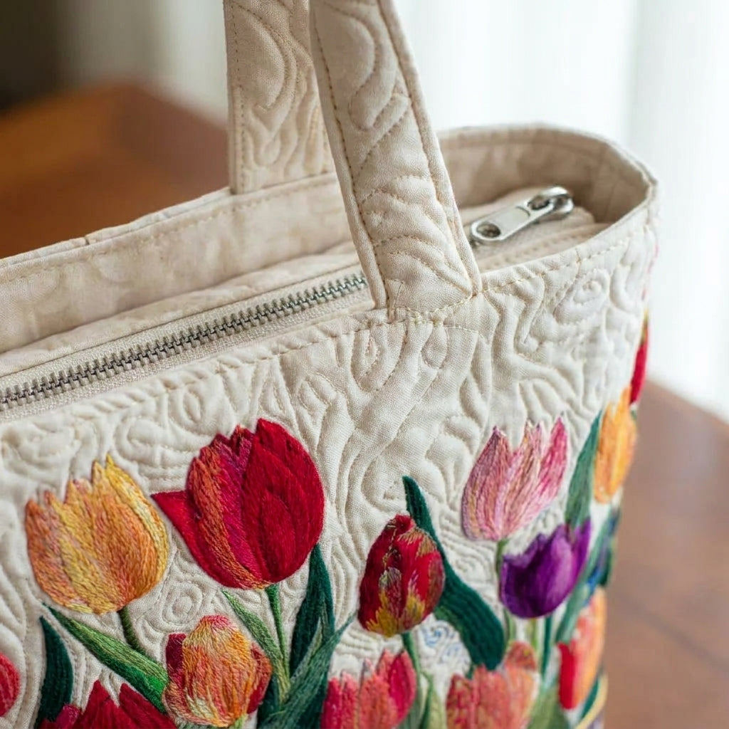 Tulpengarten — handwerklich gesteppte Tasche