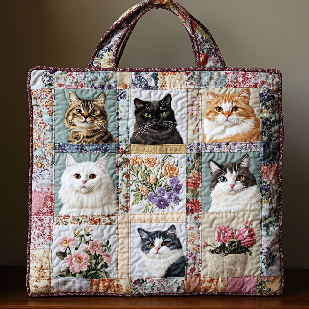 Kuschelige Blumenkatze — gesteppter Shopper