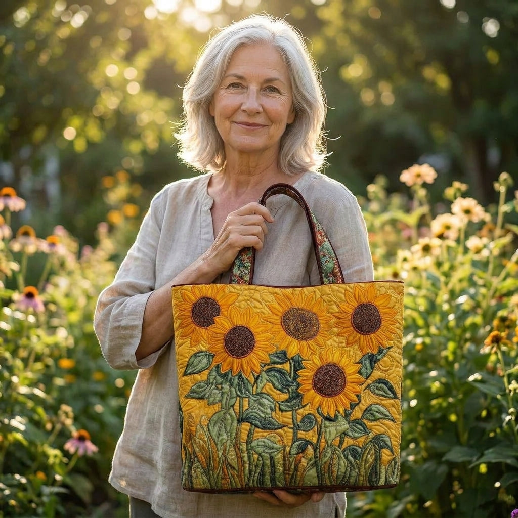 Sonnenblumen — Handwerklich gesteppte Tasche
