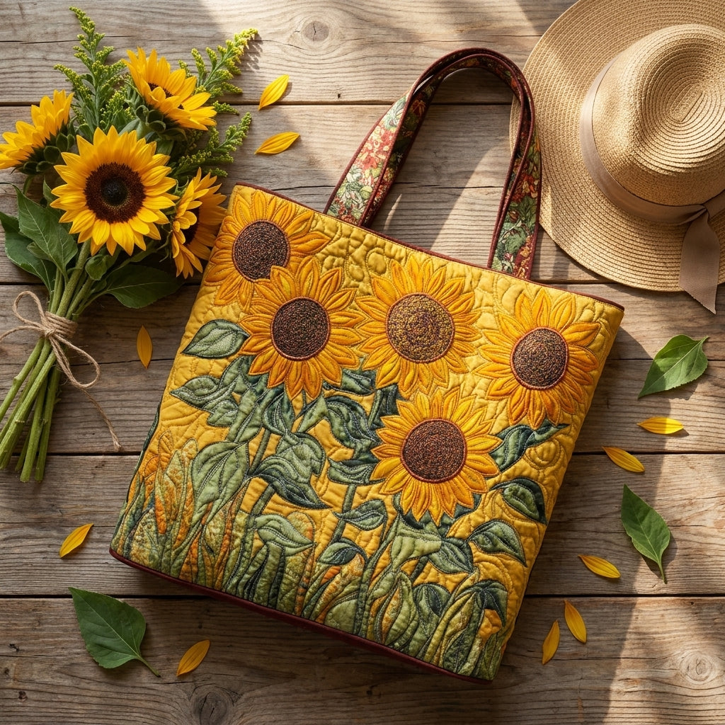 Sonnenblumen — Handwerklich gesteppte Tasche