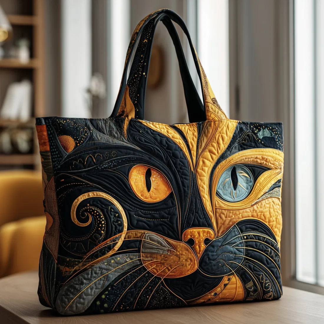 Mystische Katze — Handwerklich gesteppte Tasche