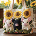 Schweinchen mit Sonnenblume — gesteppter Shopper