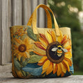 Sonnenblume mit Biene — gesteppter Shopper