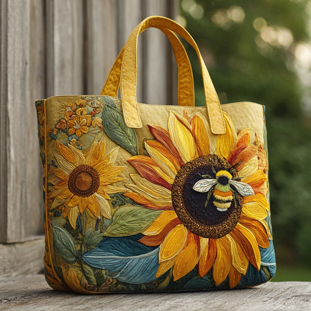 Sonnenblume mit Biene — gesteppter Shopper