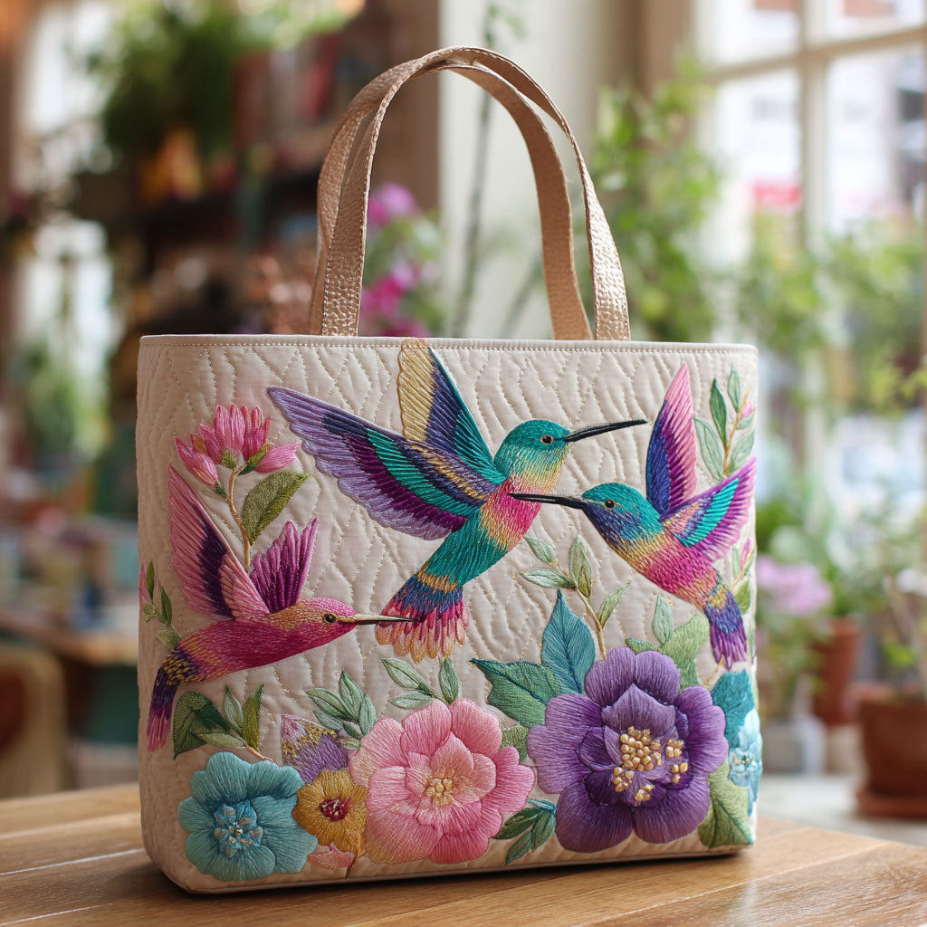 Kolibri im Blumengarten — gesteppter Shopper