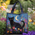 Schwarze Katze im Mondlicht — Gesteppter Shopper