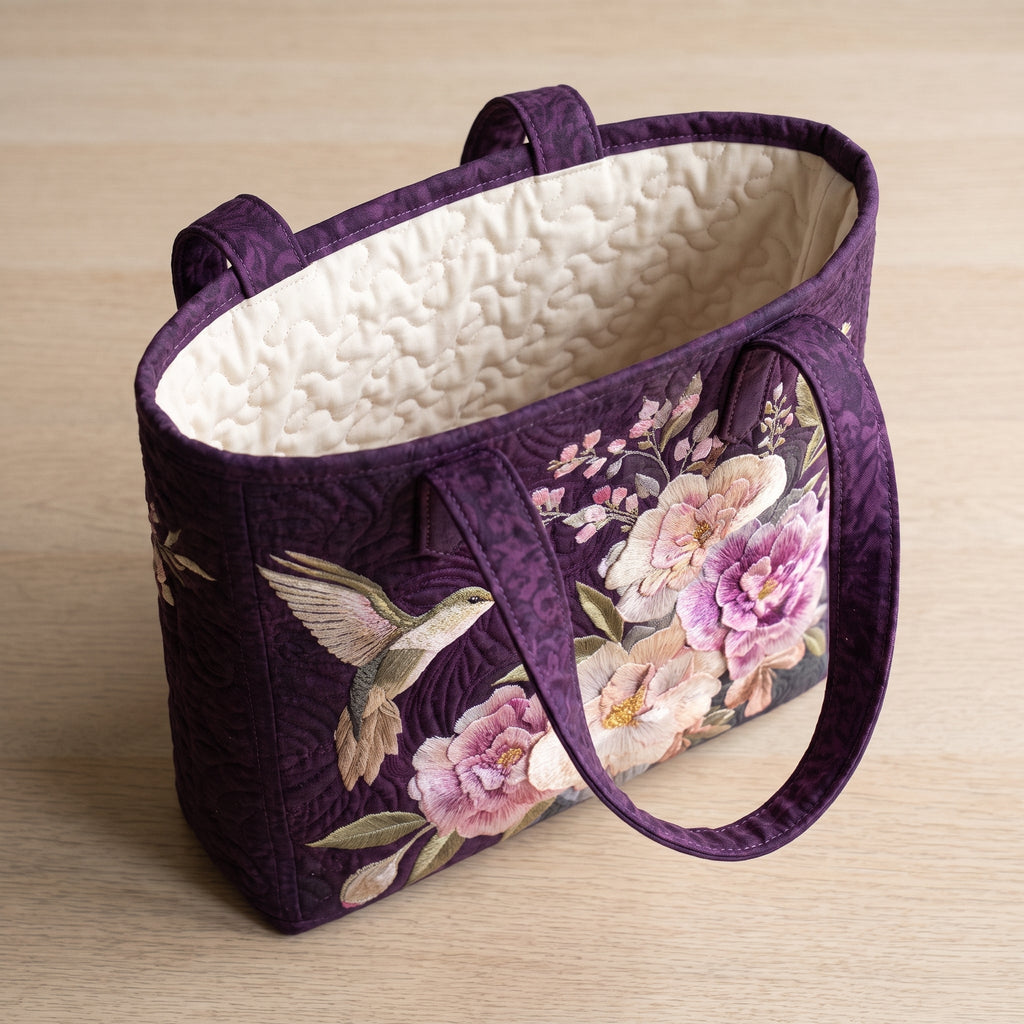 Kolibris und Orchideen — Handwerklich gesteppte Tasche