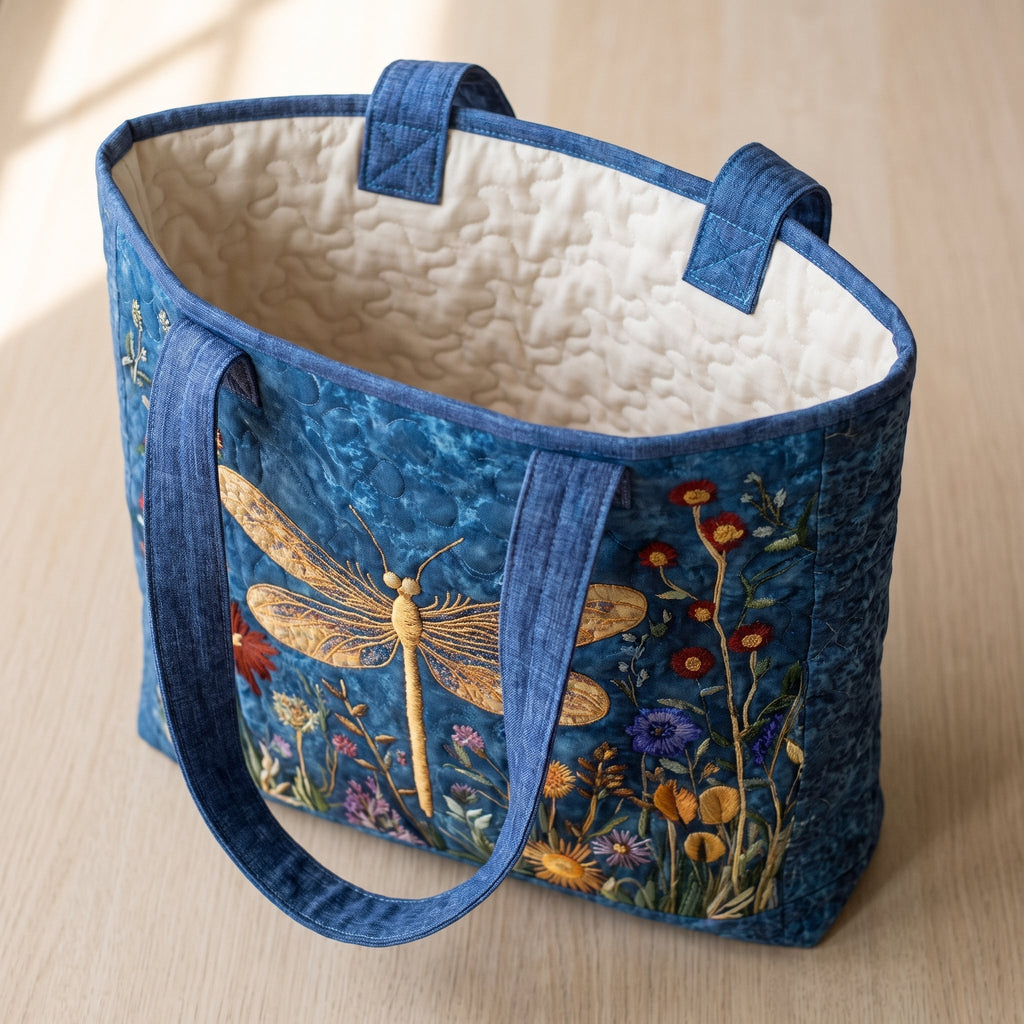 Goldene Libelle — Handwerklich gesteppte Tasche