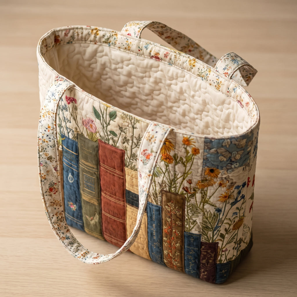 Bücher und Blüten — Handwerklich gesteppte Tasche