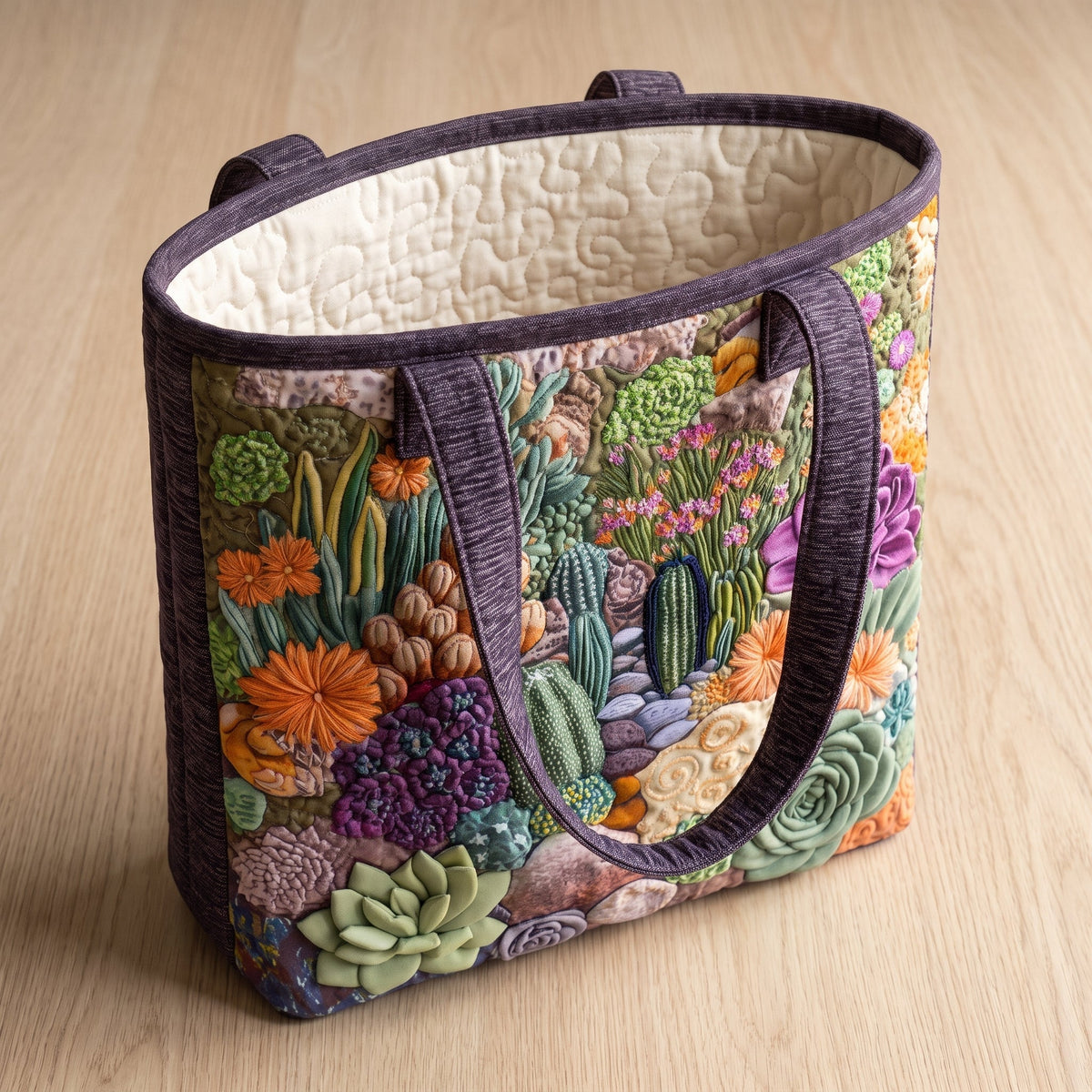 Sukkulentengarten — Handwerklich gesteppte Tasche