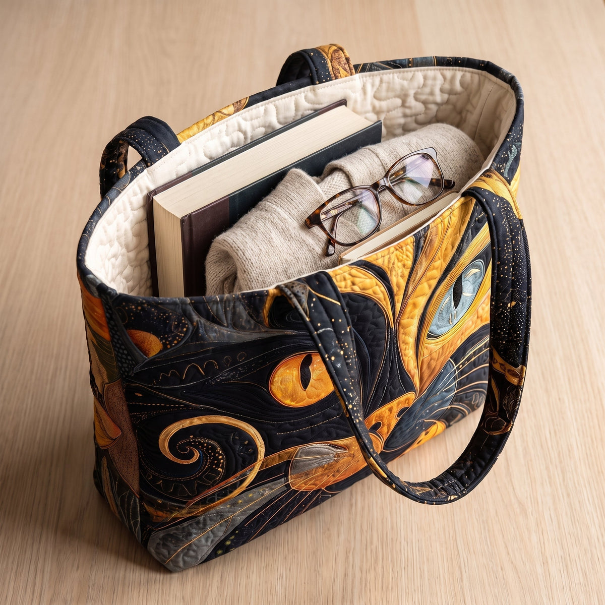 Mystische Katze — Handwerklich gesteppte Tasche