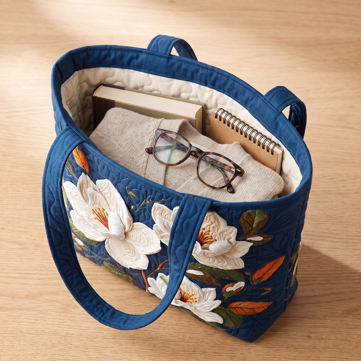 Zarte Magnolie — Handwerklich gesteppte Tasche