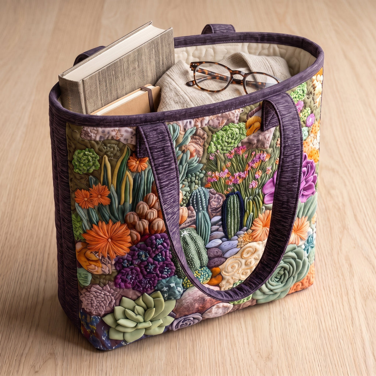Sukkulentengarten — Handwerklich gesteppte Tasche