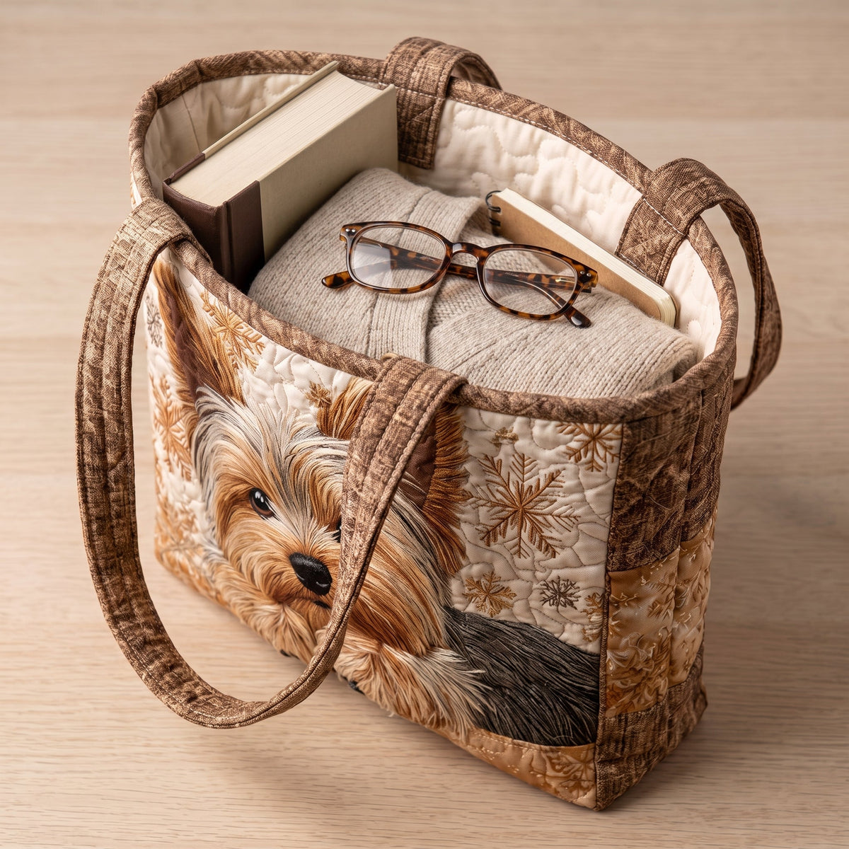 Süßer Yorkshire Terrier — Handwerklich gesteppte Tasche
