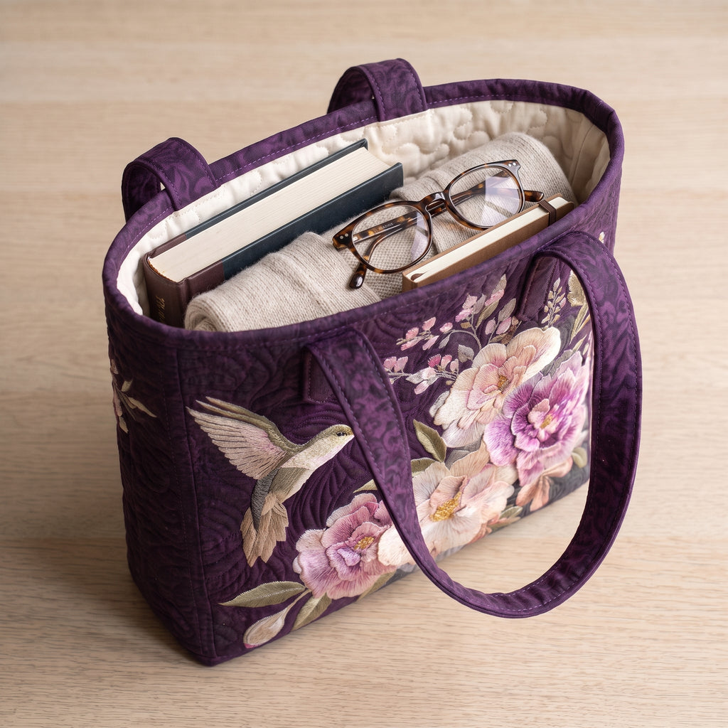 Kolibris und Orchideen — Handwerklich gesteppte Tasche
