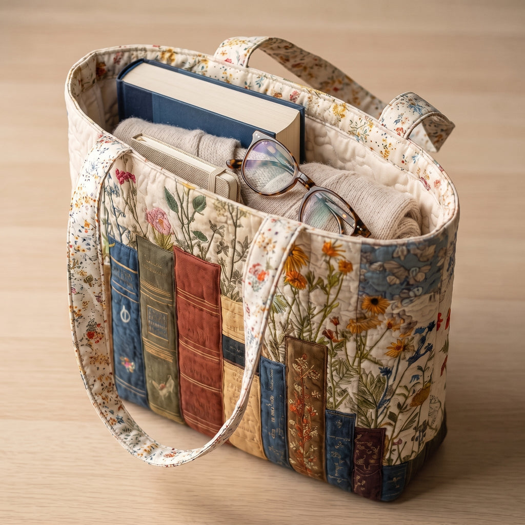 Bücher und Blüten — Handwerklich gesteppte Tasche