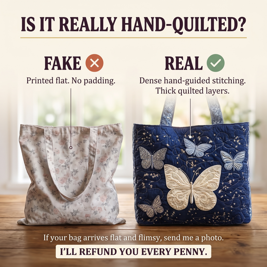 Silberner Schmetterling — Handwerklich gesteppte Tasche