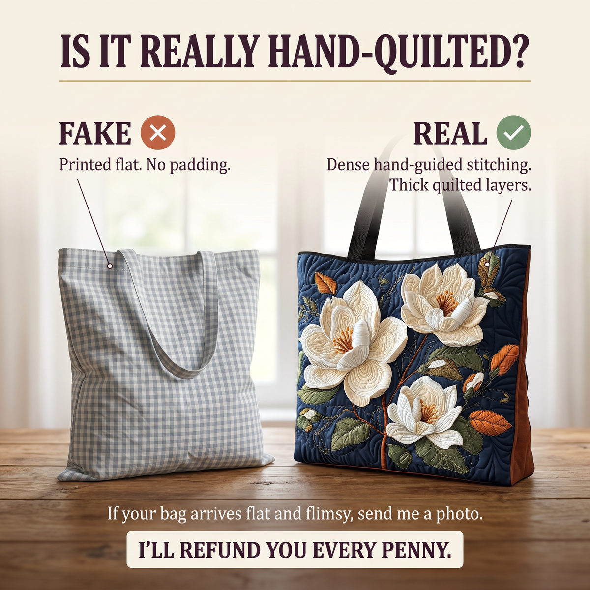 Zarte Magnolie — Handwerklich gesteppte Tasche
