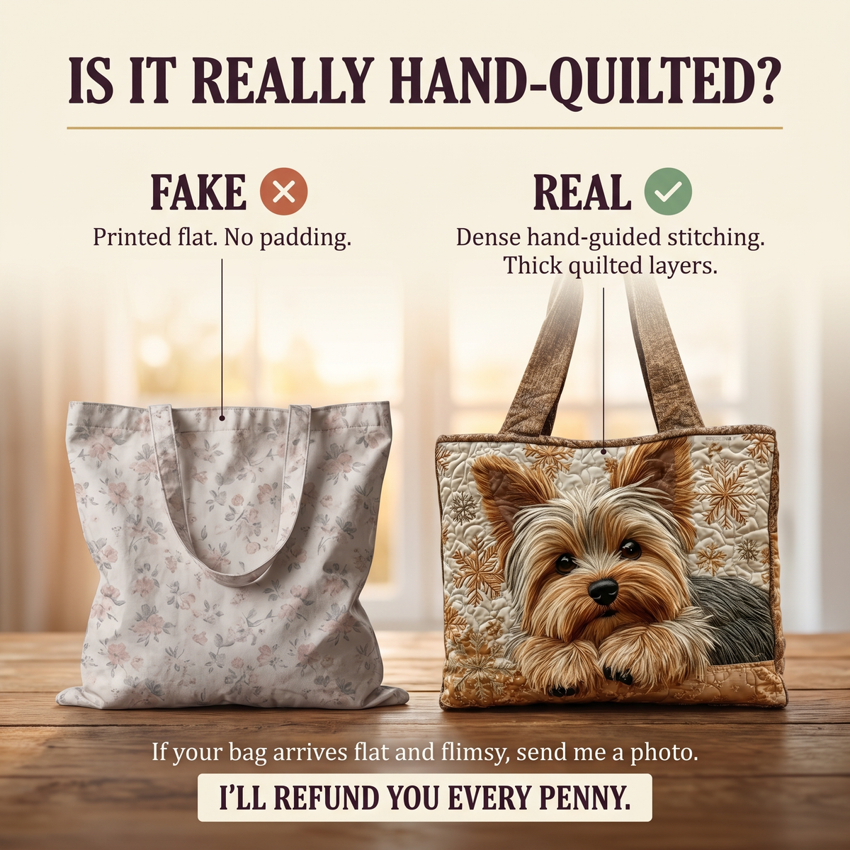 Süßer Yorkshire Terrier — Handwerklich gesteppte Tasche