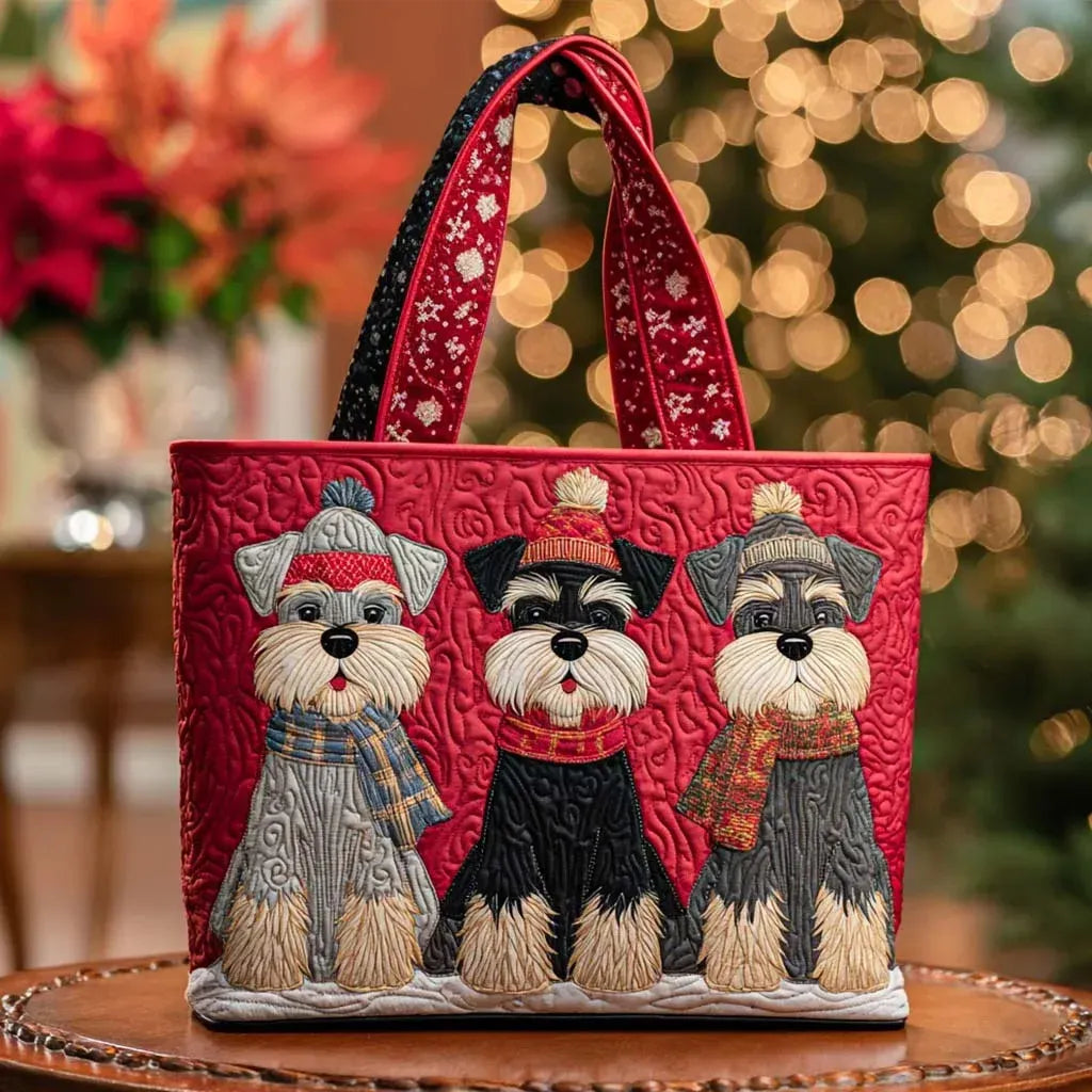 Schnauzer-Trio — handwerklich gesteppte Tasche
