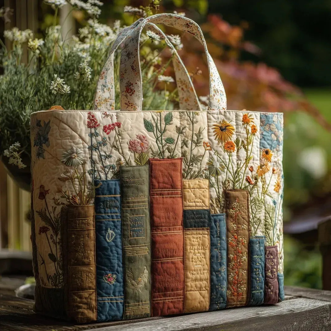 Bücher und Blüten — Handwerklich gesteppte Tasche