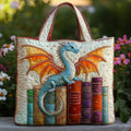 Smaragdgrüner Drache, Bücherwächter — handwerklich gesteppte Tasche