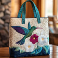 Kolibri und weiße Blume — handwerklich gesteppte Tasche