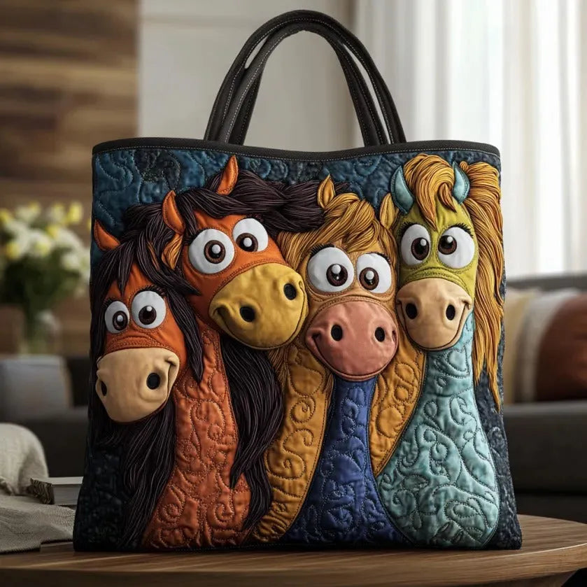 Verspielte Ponys — handwerklich gesteppte Tasche