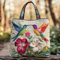 Kolibri und weiße Blumen — handwerklich gesteppte Tasche