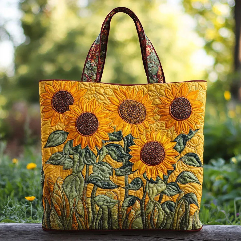 Sonnenblumen — Handwerklich gesteppte Tasche