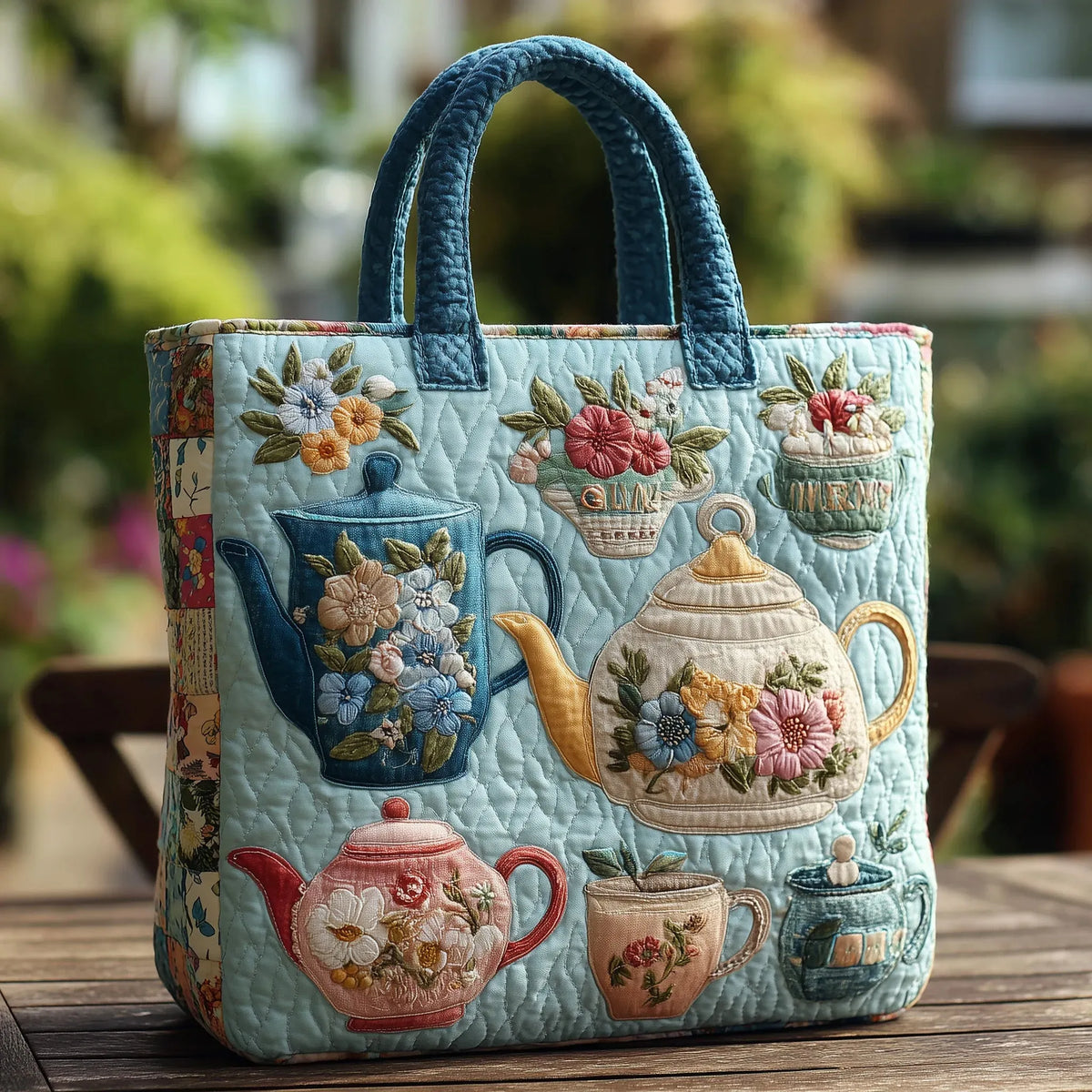 Blumenmuster — handwerklich gesteppte Tasche