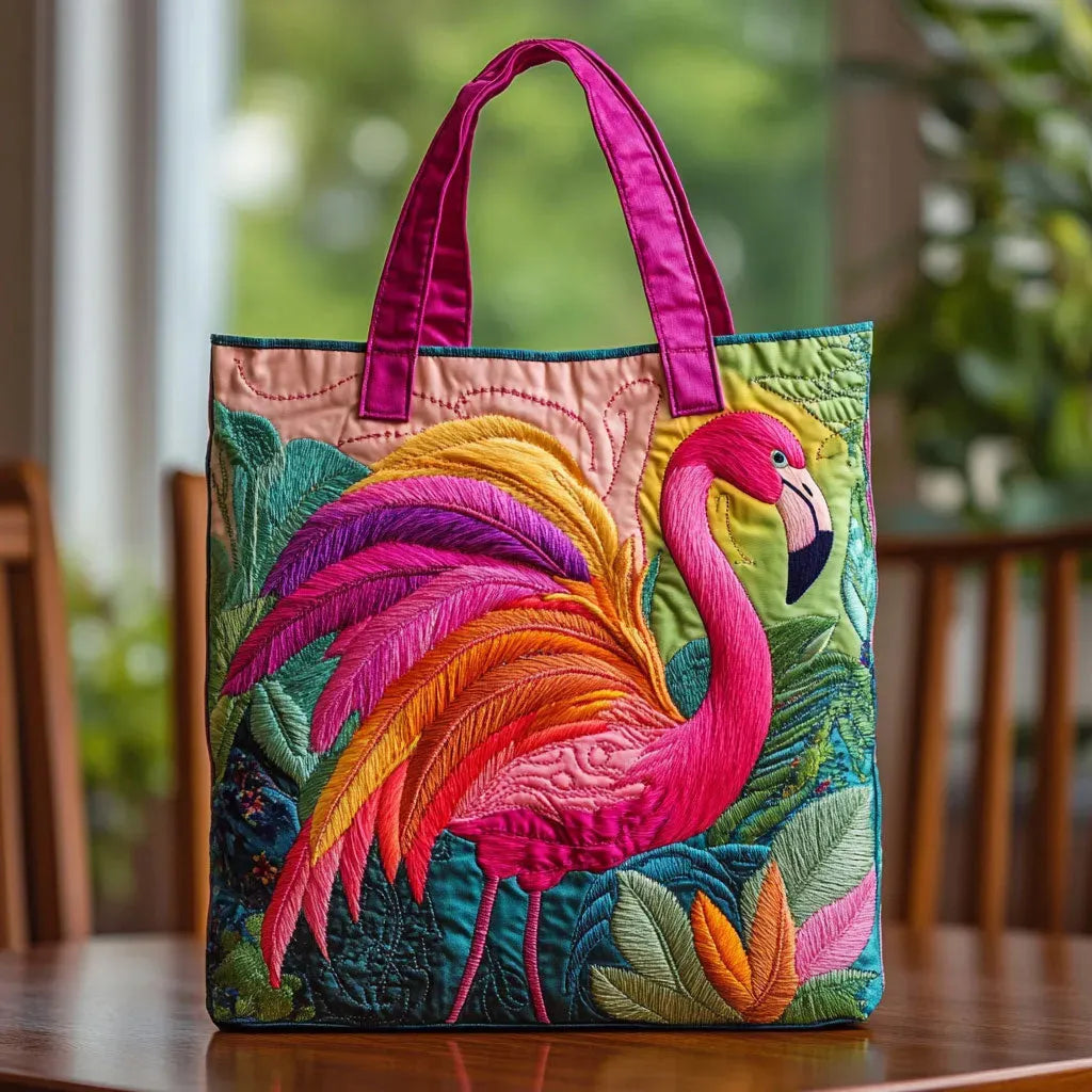 Regenbogenflamingo — handwerklich gesteppte Tasche