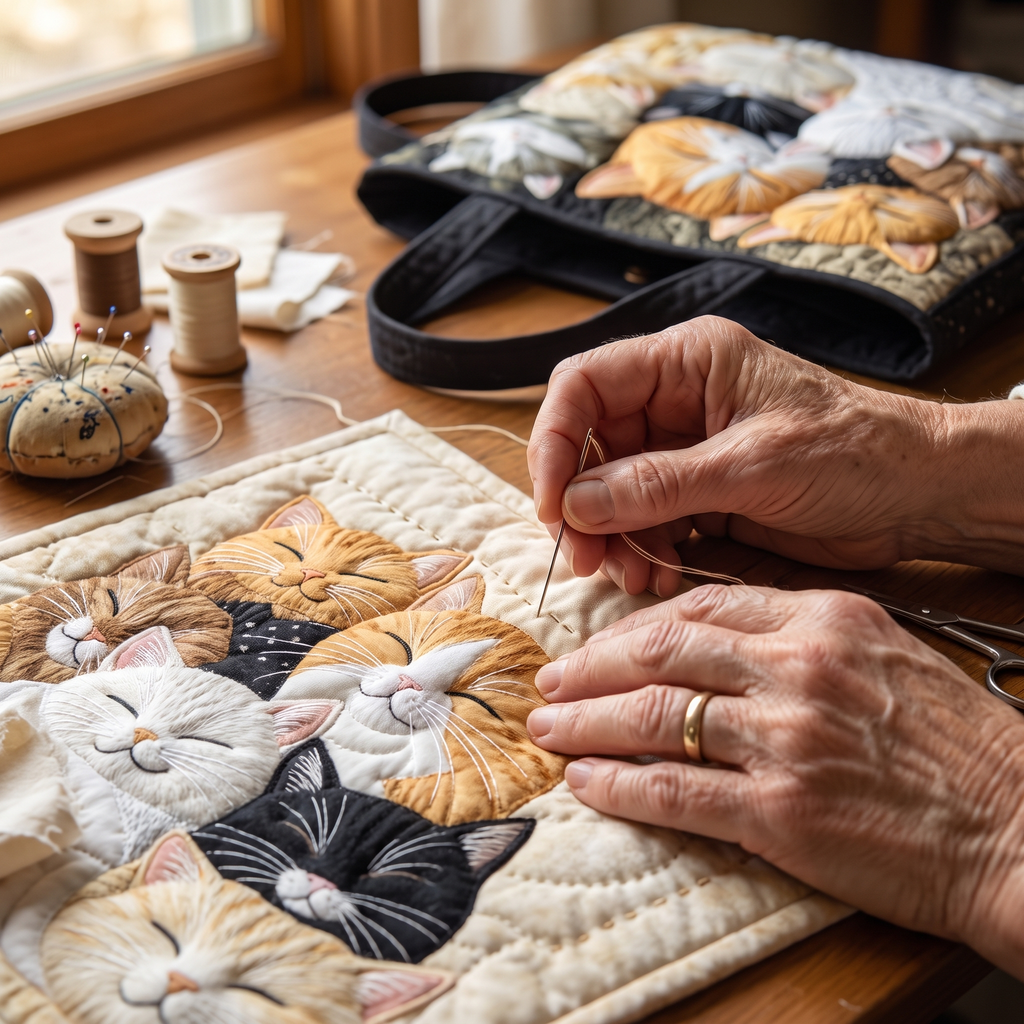 Schlafende Kätzchen — Handwerklich gesteppte Tasche