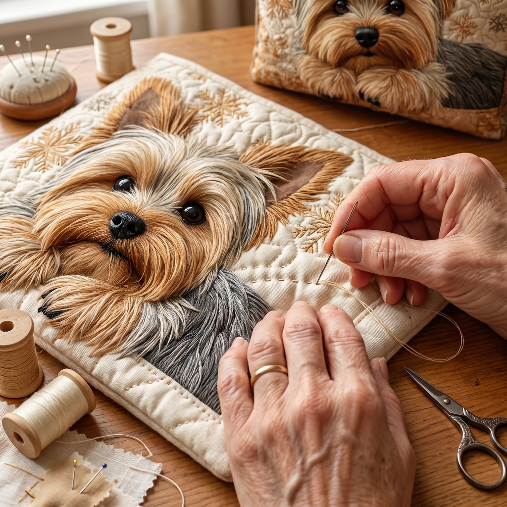 Süßer Yorkshire Terrier — Handwerklich gesteppte Tasche