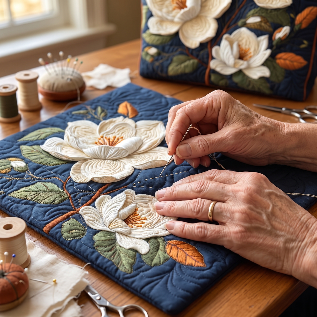 Zarte Magnolie — Handwerklich gesteppte Tasche