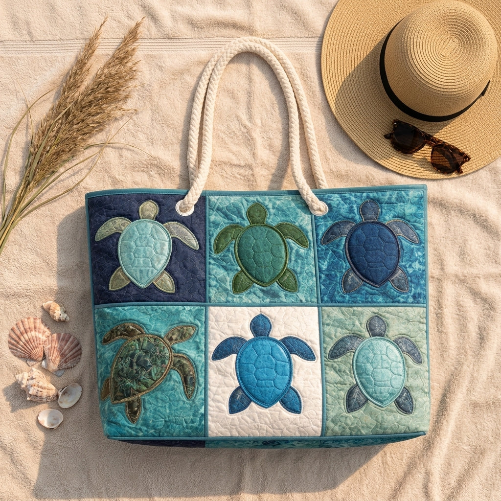 Blaue Schildkröte — handwerklich gesteppte Strandtasche