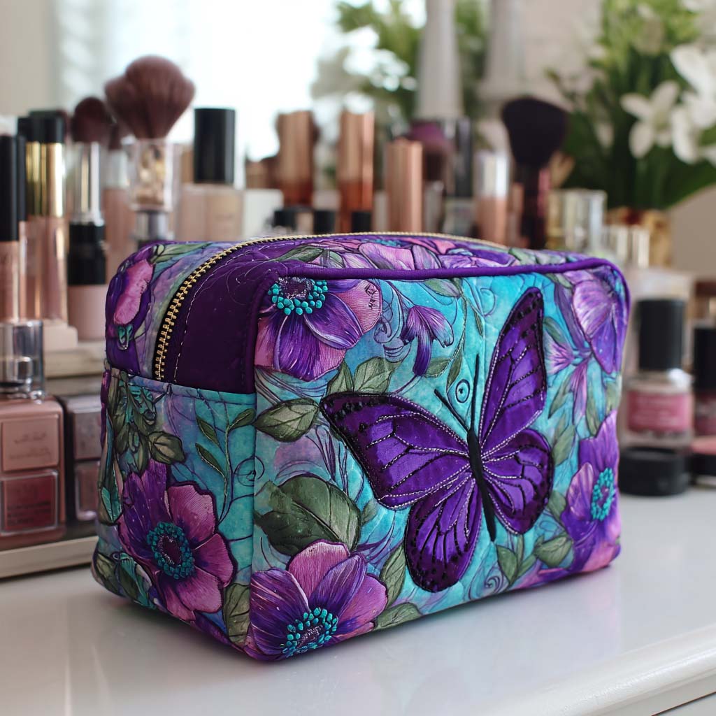 Schmetterling in voller Blüte — gesteppte Kosmetiktasche