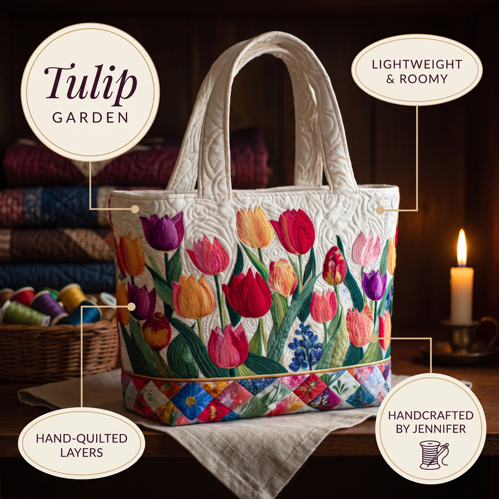 Tulpengarten — handwerklich gesteppte Tasche