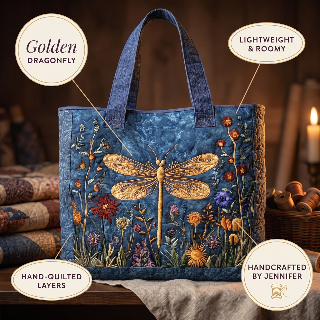 Goldene Libelle — Handwerklich gesteppte Tasche
