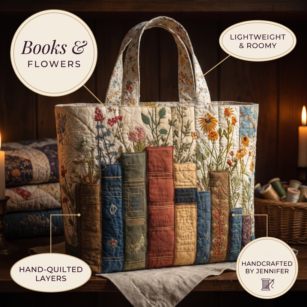 Bücher und Blüten — Handwerklich gesteppte Tasche