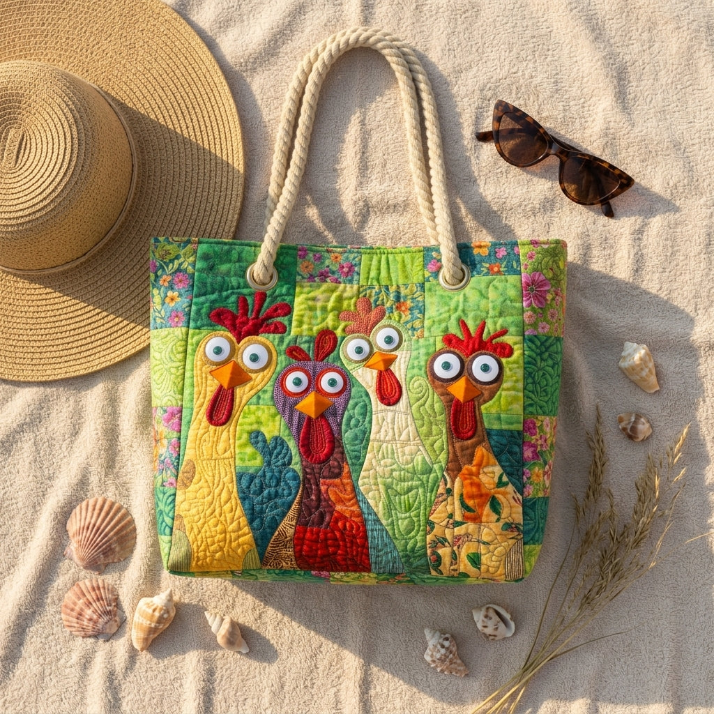 Eigensinniges Huhn — handwerklich gesteppte Strandtasche